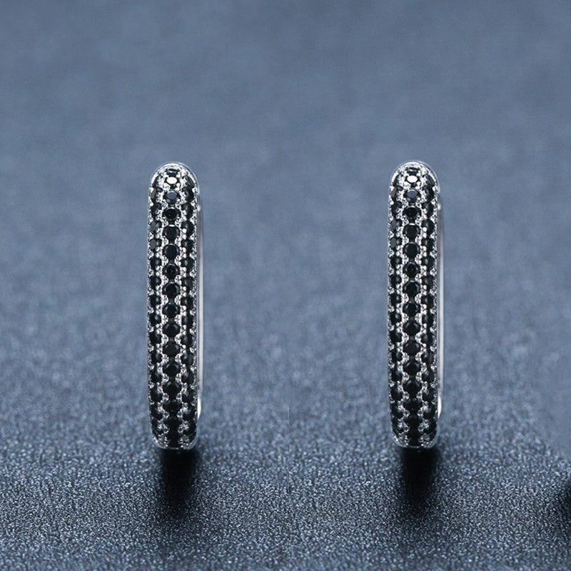 French-Style Black Zircon Earrings – Elegant Women's Jewelry Gift